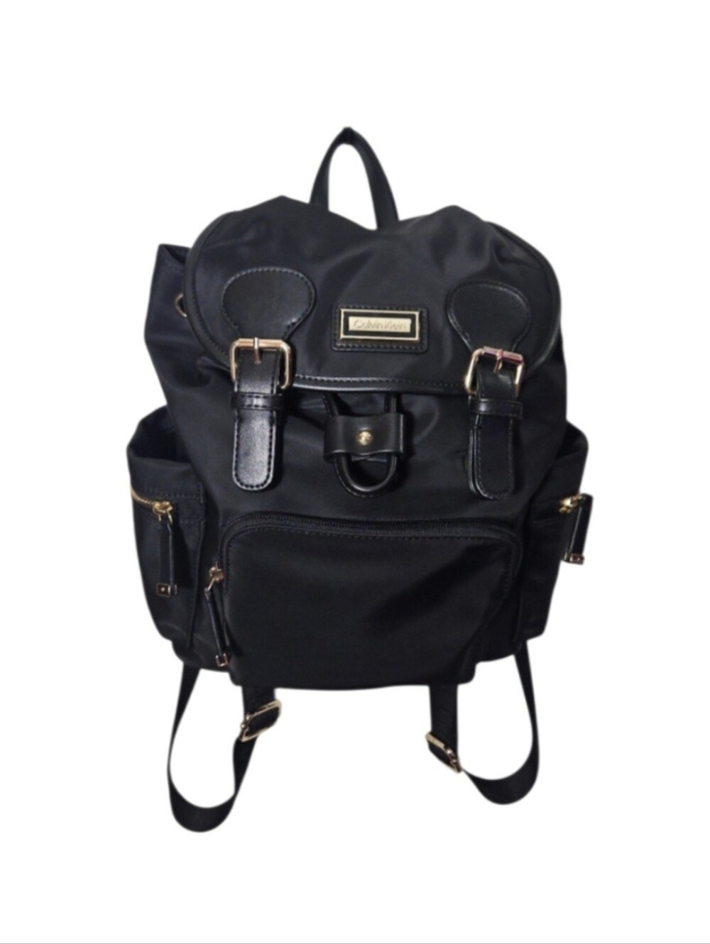Calvin Klein Black Nylon Backpack Gold Hardware Laptop Travel Bag